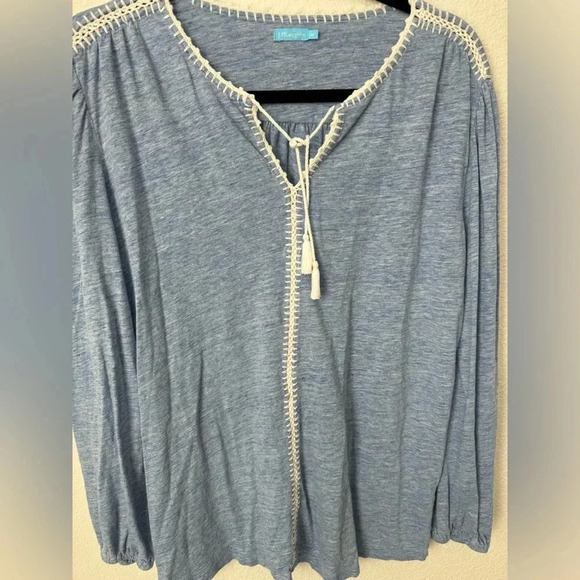 J McLaughlin Linen Blend Top Knit Long Sleeve Pullover Blouse Tassels Beach - Picture 4 of 6